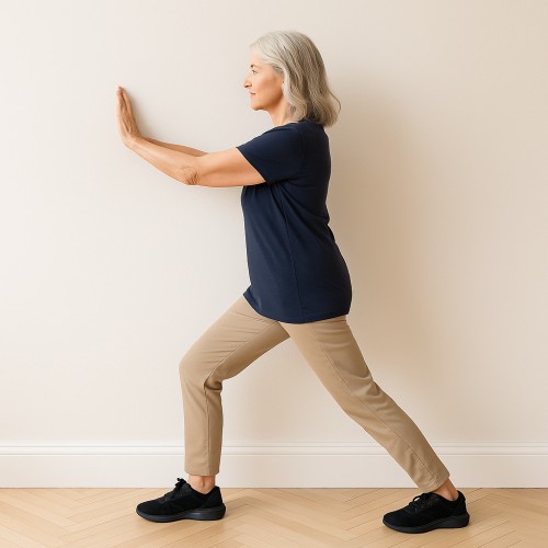 무릎 관절에 좋은 시니어 스트레칭 5가지 3 종아리 스트레칭 (벽 밀기 자세)